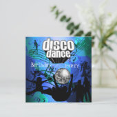 Invitation Fête d'anniversaire de danse disco rétro bleu (Debout devant)