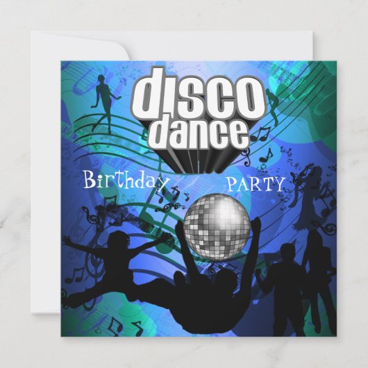 Invitation Fête d'anniversaire de danse disco rétro bleu (Devant)