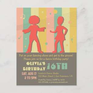 Invitation Fête d'anniversaire de danse disco rétro pour adol