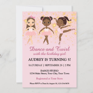 Invitation Fête d'anniversaire de danse et de pirouette de fi