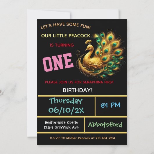 Invitation Fête d'anniversaire de Dark Peacock - 1 an! (Devant)