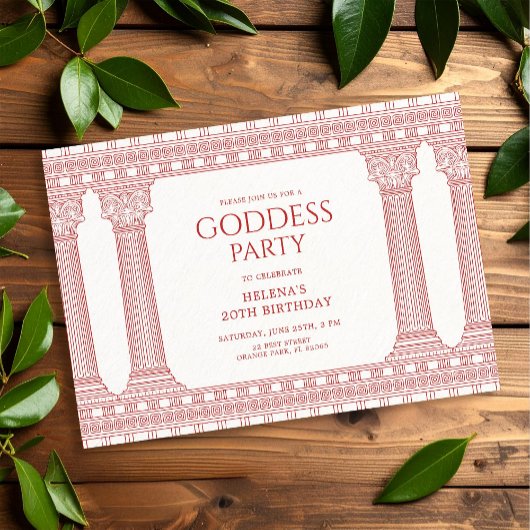 Invitation Fête d'anniversaire de déesse avec temple rose