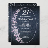 Invitation Fête d'anniversaire de Denim Diamond Rose Butterfl (Devant / Derrière)