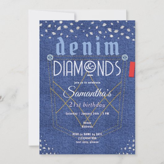 Invitation Fête d'anniversaire de Denim et Diamonds (Devant)