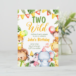 Invitation Fête d'anniversaire de deux ans avec deux animaux