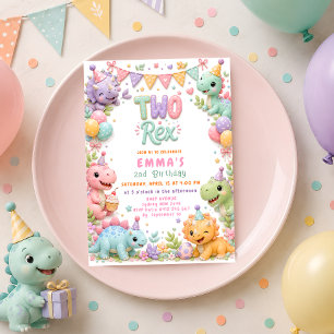 Invitation Fête d'anniversaire de deux ans de Dinosaur Two Re