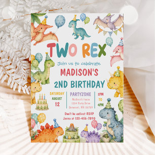 Invitation Fête d'anniversaire de deux ans de Dinosaur Two Re