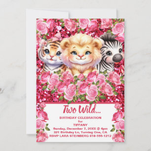 Invitation Fête d'anniversaire de deux ans de fille rose deux