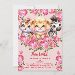 Invitation Fête d'anniversaire de deux ans de fille rose deux