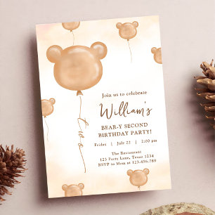 Invitation Fête d'anniversaire de deux ans Teddy Bear Balloon
