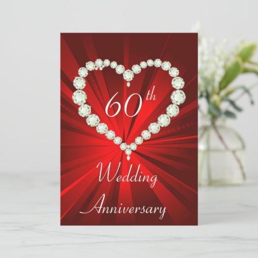 Invitation Fête d'anniversaire de diamant de cœur d'amour (Debout devant)