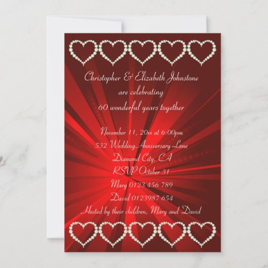 Invitation Fête d'anniversaire de diamant de cœur d'amour (Dos)