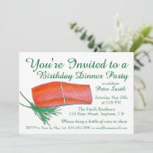 Invitation Fête d'anniversaire de dîner de fruits de mer saum (Debout devant)