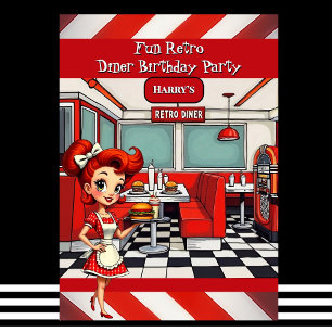 Invitation Fête d'anniversaire de diner rétro amusant des ann