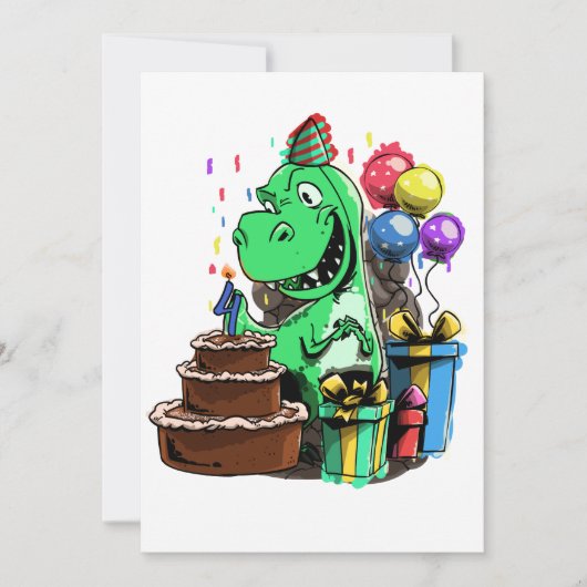Invitation Fête d'anniversaire de Dino pour un enfant de 4 an (Devant)