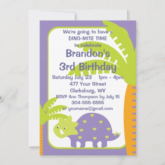 Invitation Fête d'anniversaire de Dinosaur (Devant)