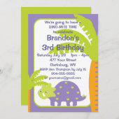Invitation Fête d'anniversaire de Dinosaur (Devant / Derrière)