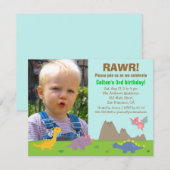 Invitation Fête d'anniversaire de Dinosaur colorée (Devant / Derrière)