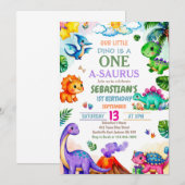Invitation Fête d'anniversaire de Dinosaur One-A-Saurus 1 an (Devant / Derrière)