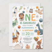 Invitation Fête d'anniversaire de Dinosaur One A-Saurus Boy 1 (Devant)