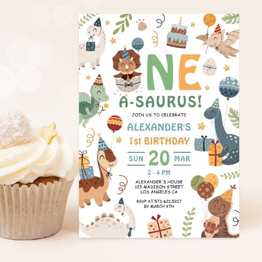 Invitation Fête d'anniversaire de Dinosaur One A-Saurus Boy 1