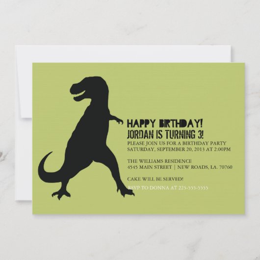 Invitation Fête d'anniversaire de Dinosaur| T-Rex (Devant)