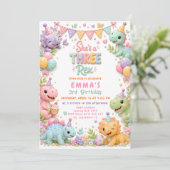 Invitation Fête d'anniversaire de Dinosaur Three Rex 3 ans (Debout devant)
