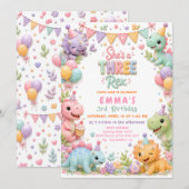 Invitation Fête d'anniversaire de Dinosaur Three Rex 3 ans (Devant / Derrière)