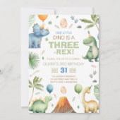 Invitation Fête d'anniversaire de Dinosaur Three Rex 3 ans (Devant)