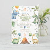 Invitation Fête d'anniversaire de Dinosaur Three Rex 3 ans (Debout devant)