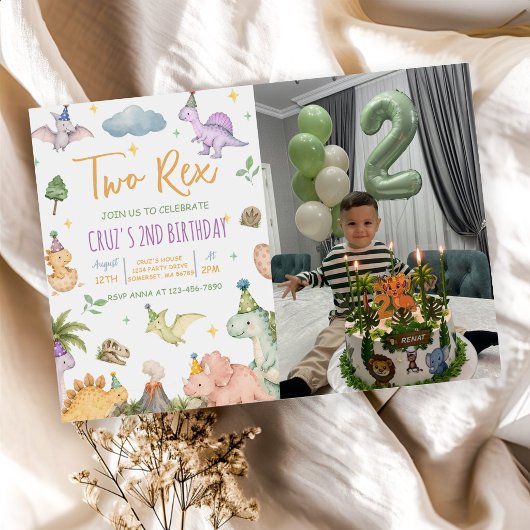 Invitation Fête d'anniversaire de Dinosaur Two Rex 2 ans