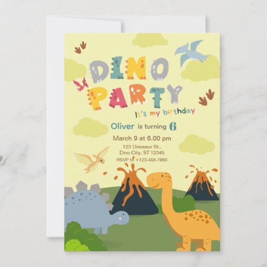 Invitation Fête d'anniversaire de dinosaure (Devant)