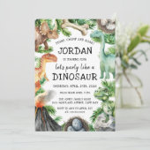 Invitation Fête d'anniversaire de dinosaure    (Debout devant)