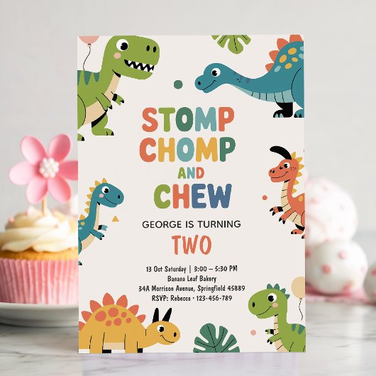 Invitation Fête d'anniversaire de dinosaure | 2e anniversaire