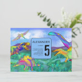 Invitation fête d'anniversaire de dinosaure coloré (Debout devant)