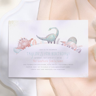 Invitation Fête d'anniversaire de dinosaure de fille mignonne