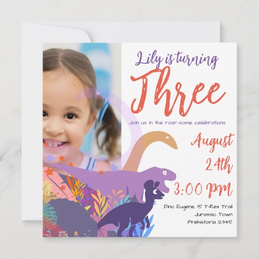 Invitation Fête d'anniversaire de dinosaure formidable pour l (Devant)