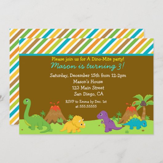 Invitation Fête d'anniversaire de dinosaure Invitaions (Devant / Derrière)