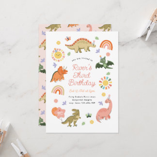 Invitation Fête d'anniversaire de dinosaure mignon