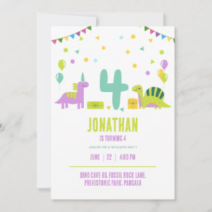 Invitation Fête d'anniversaire de dinosaure pastel Enfants 4è