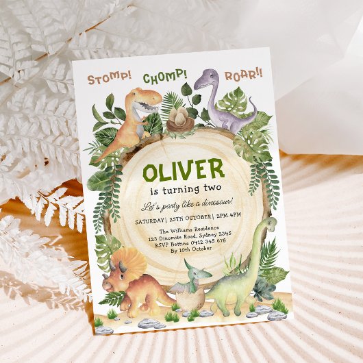 Invitation Fête d'anniversaire de dinosaure | Piétiner Mâcher