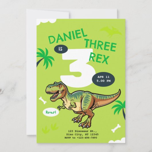 Invitation Fête d'anniversaire de dinosaure T-Rex (Devant)
