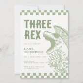 Invitation Fête d'anniversaire de dinosaure T Rex vert rétro  (Devant)