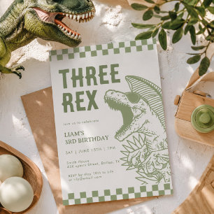 Invitation Fête d'anniversaire de dinosaure T Rex vert rétro
