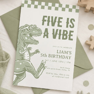 Invitation Fête d'anniversaire de dinosaure T Rex vert rétro