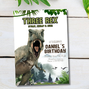 Invitation Fête d'anniversaire de dinosaure Trois Rex Dino Ju