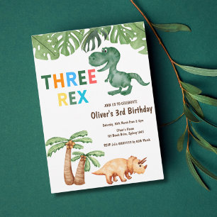 Invitation fête d'anniversaire de dinosaures à trois rex