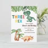 Invitation fête d'anniversaire de dinosaures à trois rex (Debout devant)