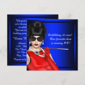 Invitation Fête d'anniversaire de diva classe bleu royal (Devant / Derrière)