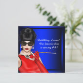 Invitation Fête d'anniversaire de diva classe bleu royal (Debout devant)